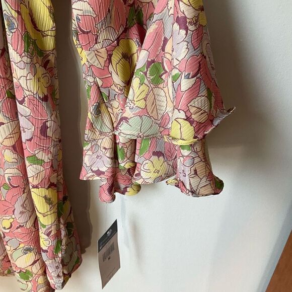 CHAPS Ralph Lauren NWT Gauzy Floral Poet Blouse w Ruffle Tiered Bell Sleeves, M - Picture 8 of 14